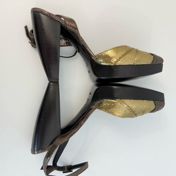 Fendi Orlando High Heel Sandals Bronze Gold Silver Leather Wood |Size 41 (US 10) - Picture 6 of 10